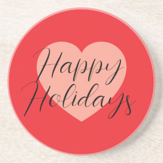 Happy Holidays Merry Christmas Holiday Time Heart Coaster