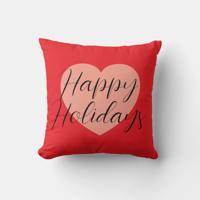Happy Holidays Merry Christmas Holiday Time Heart Cushion (Front)