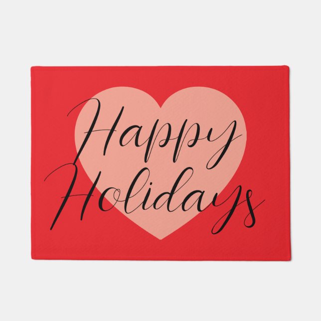 Happy Holidays Merry Christmas Holiday Time Heart Doormat (Front)