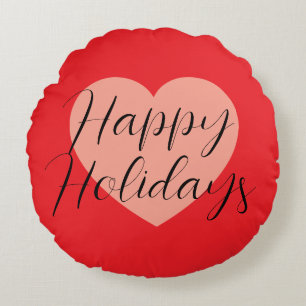 Happy Holidays Merry Christmas Holiday Time Heart Round Cushion