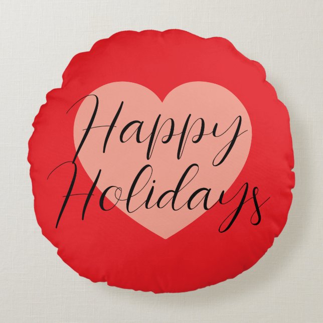Happy Holidays Merry Christmas Holiday Time Heart Round Cushion (Front)