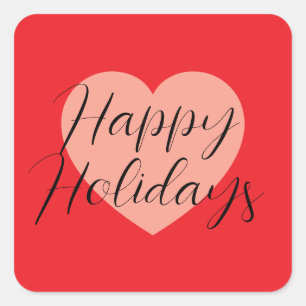 Happy Holidays Merry Christmas Holiday Time Heart Square Sticker