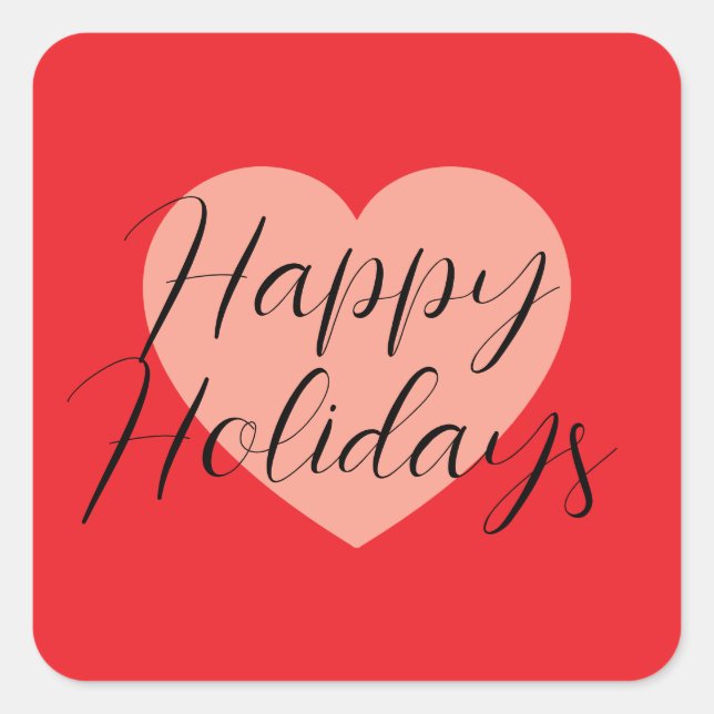 Happy Holidays Merry Christmas Holiday Time Heart Square Sticker (Front)