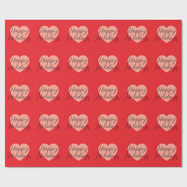 Happy Holidays Merry Christmas Holiday Time Heart Wrapping Paper (Flat)