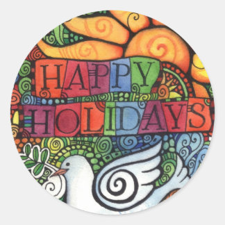 Happy Holidays Merry Christmas Peace Dove Classic Round Sticker