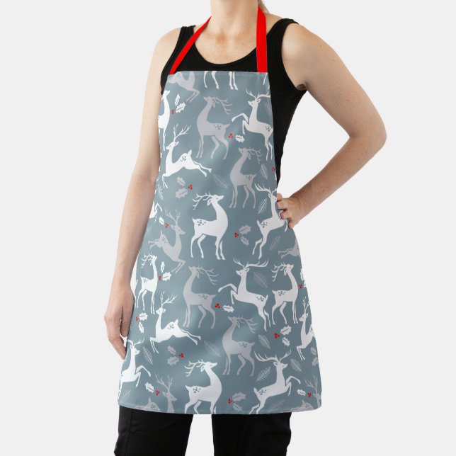 Happy Holidays | Merry Christmas Silver Reindeer Apron (Insitu)