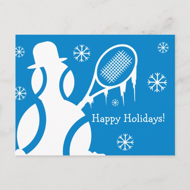 Happy Holidays Merry Christmas tennis snowman Holiday Postcard (Front)