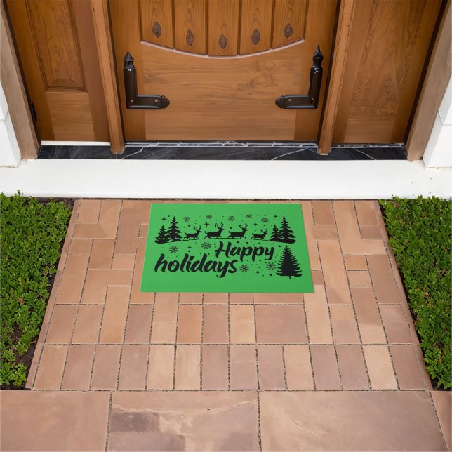 Happy holidays Merry Christmas Ugly X-mas Holiday Doormat (Outdoor)