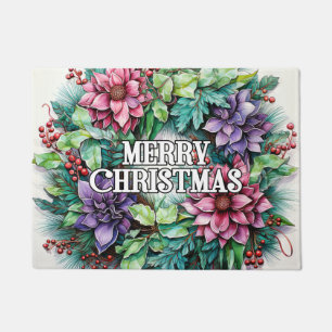 Happy Holidays Merry Christmas Wreath Doormat
