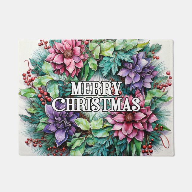 Happy Holidays | Merry Christmas Wreath Doormat (Front)