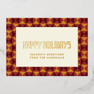 Happy Holidays mid century pattern Foil Holiday Card