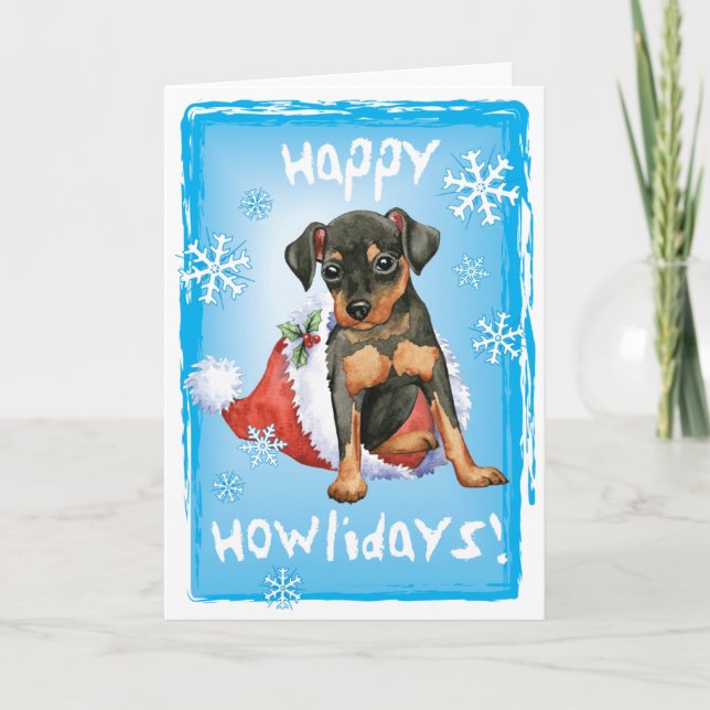 Happy Holidays Min Pin Holiday Card (Front)