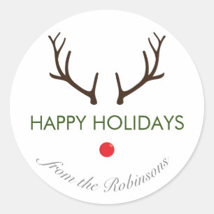 "Happy Holidays" Minimal Abstract Rudolph Reindeer Classic Round Sticker