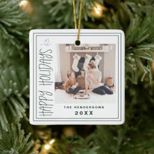 Happy Holidays Minimalist Christmas Card Green Ceramic Ornament