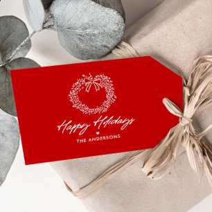 Happy Holidays Minimalist Wreath Personalised Gift Tags