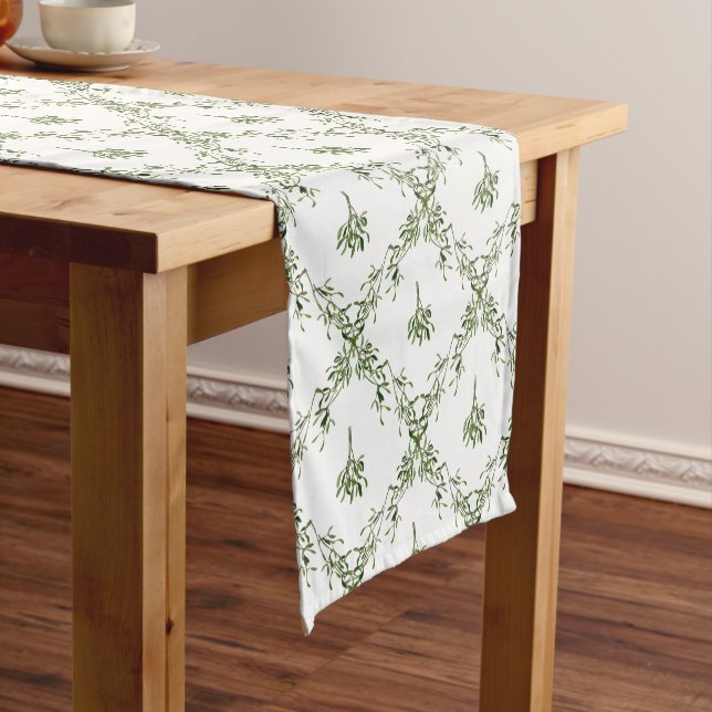Happy Holidays Mistletoe Christmas Floral Short Table Runner (In Situ)