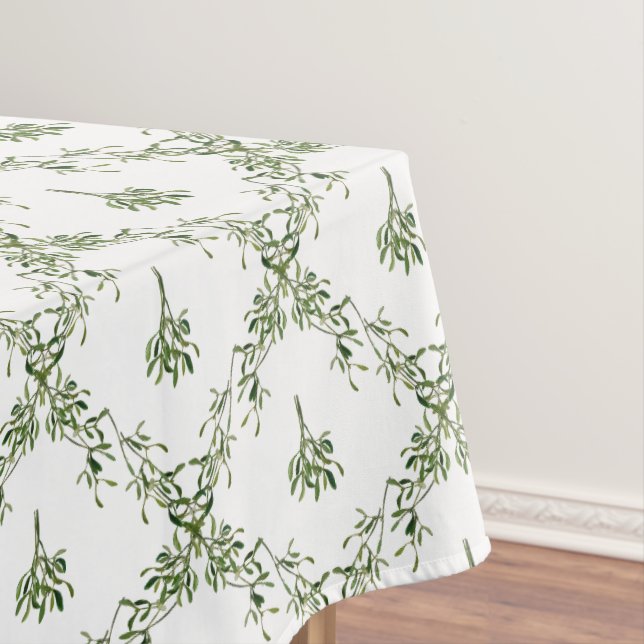 Happy Holidays Mistletoe Christmas Floral Tablecloth (In Situ)
