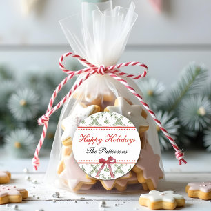 Happy Holidays Mistletoe Red Bow Custom Christmas Classic Round Sticker