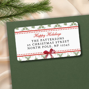 Happy Holidays Mistletoe Red Bow Custom Christmas Label