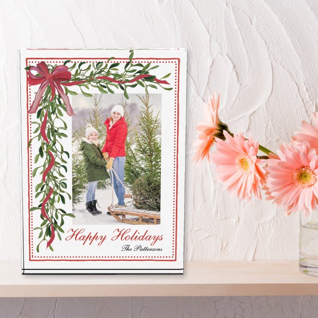 Happy Holidays Mistletoe Red Bow Family Photo Block (Creator Uploaded)