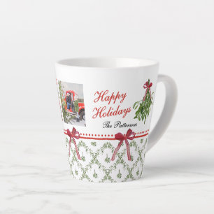 Happy Holidays Mistletoe Red Bow Family Photo  Latte Mug