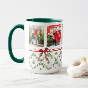Happy Holidays Mistletoe Red Bow Family Photo  Mug