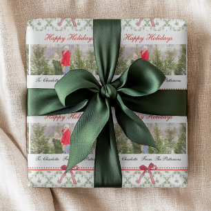 Happy Holidays Mistletoe Red Bow Photo Wrapping Paper