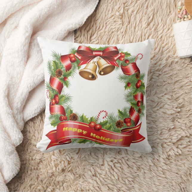 Happy Holidays  Mistletoe Wreath Decorative Pillow (Blanket)