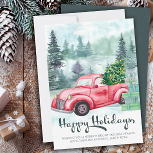 Happy Holidays Misty Forest and Vintage Red Truck