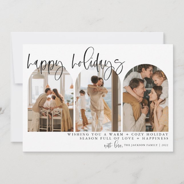 Happy Holidays Modern Arch Photo Chirstmas Cards (Front)