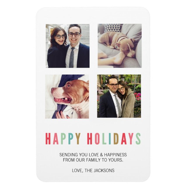 Happy Holidays | Modern & Bright 4 Photo Magnet (Vertical)