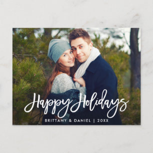 Happy Holidays Modern Brush Script Photo Postcard