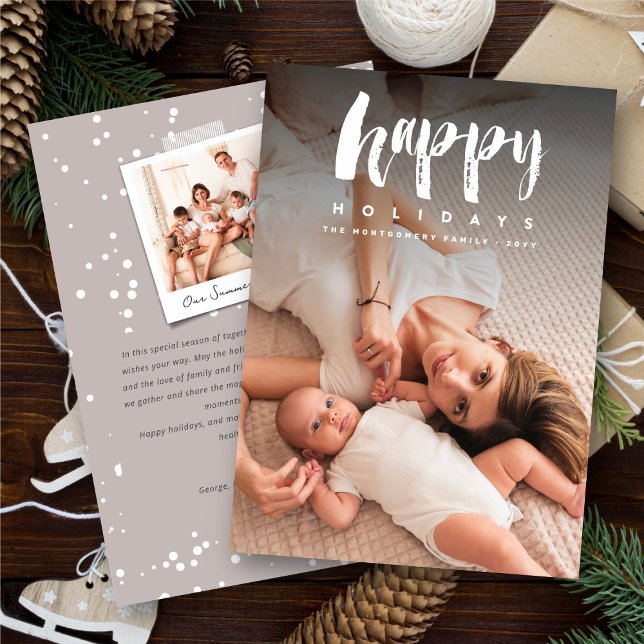 Happy Holidays Modern Brushed Script Photo Holiday Card (Creator Uploaded)
