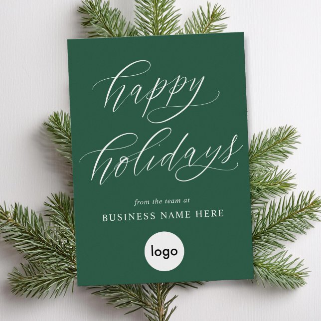Happy Holidays Modern Calligraphy Business Logo Holiday Card (Creator Uploaded)