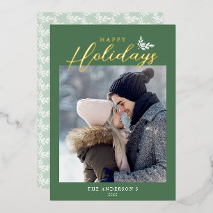 Happy Holidays Modern Calligraphy Photo Gold Foil Holiday Card