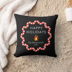 Happy Holidays Modern Candy Cane Christmas Family Cushion