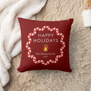 Happy Holidays Modern Candy Cane Christmas Family Cushion