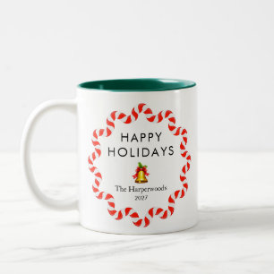 Happy Holidays Modern Candy Cane Christmas Family Two-Tone Coffee Mug