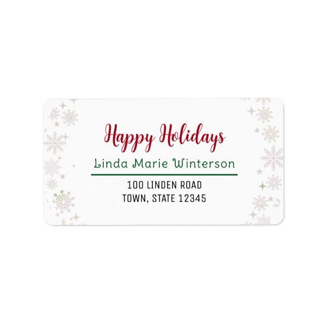 Happy Holidays Modern Chic Typography Snowflakes Label (Front)