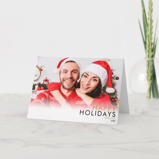 Happy Holidays Modern Christmas Couples Photo Holiday Card (Front)