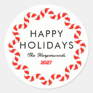 Happy Holidays Modern Elegant Christmas Family Classic Round Sticker