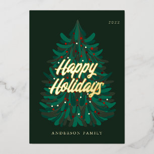 Happy Holidays Modern Elegant Christmas Tree Foil Holiday Card