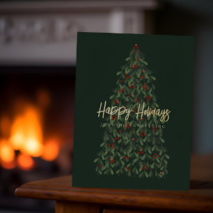 Happy Holidays Modern Elegant Christmas Tree Foil Holiday Postcard