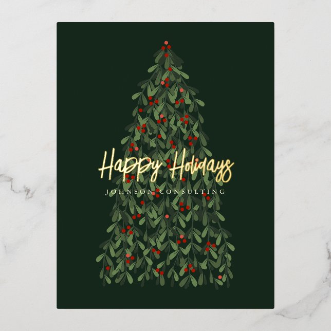 Happy Holidays Modern Elegant Christmas Tree Foil Holiday Postcard (Front)