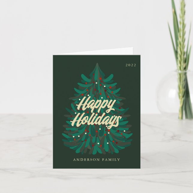 Happy Holidays Modern Elegant Christmas Tree Holiday Card (Front)