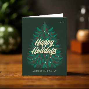 Happy Holidays Modern Elegant Christmas Tree Holiday Card