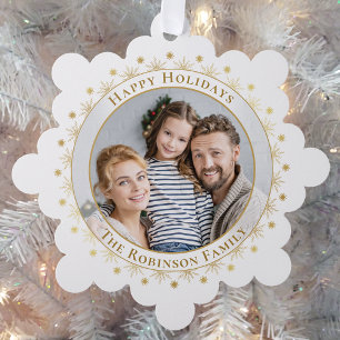Happy Holidays Modern Elegant Faux Gold Photo Tree Decoration Card