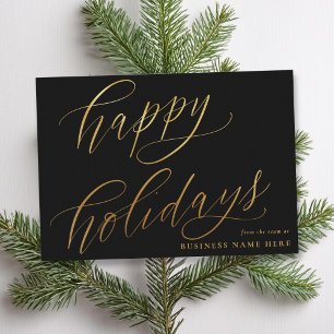 Happy Holidays Modern Elegant Gold Script Business Holiday Card