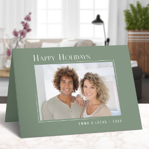 Happy Holidays Modern Elegant Simple Sage Green Holiday Card