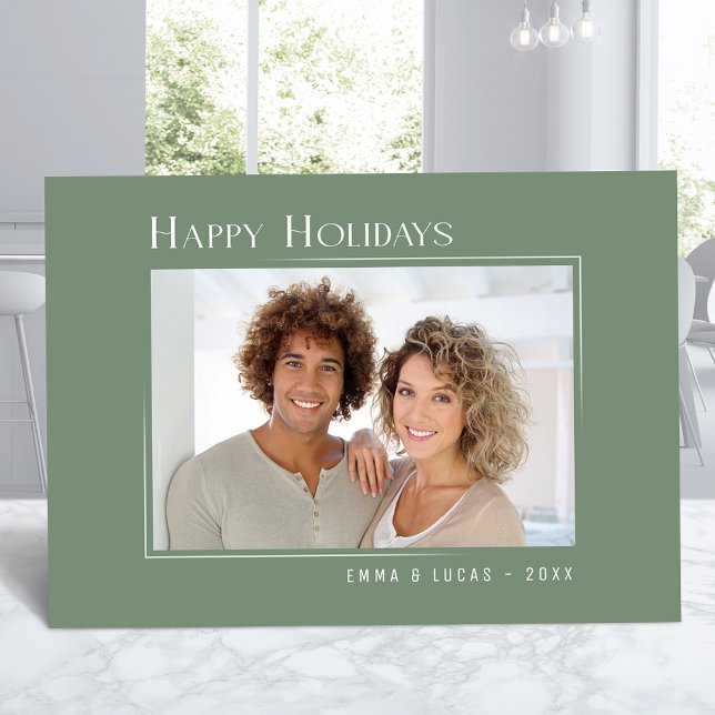 Happy Holidays Modern Elegant Simple Sage Green Holiday Card (Available in high quality print or digital download for quick text messaging, email or self print.)